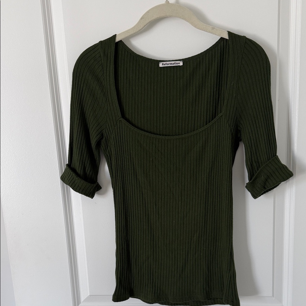 Reformation Dark Olive Ribbed Top